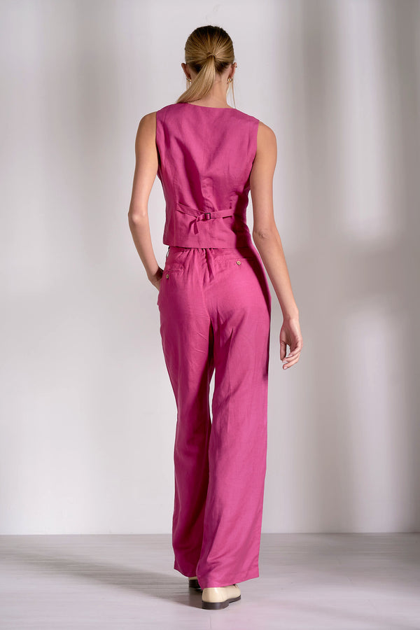 V-Neck Button Down Vest Fuchsia