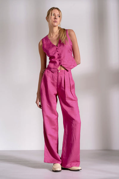Pleated Front Fuchsia Pants