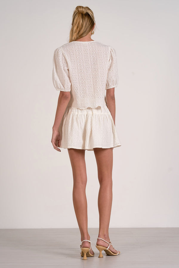 White Knit Tie Front Short Sleeve Top