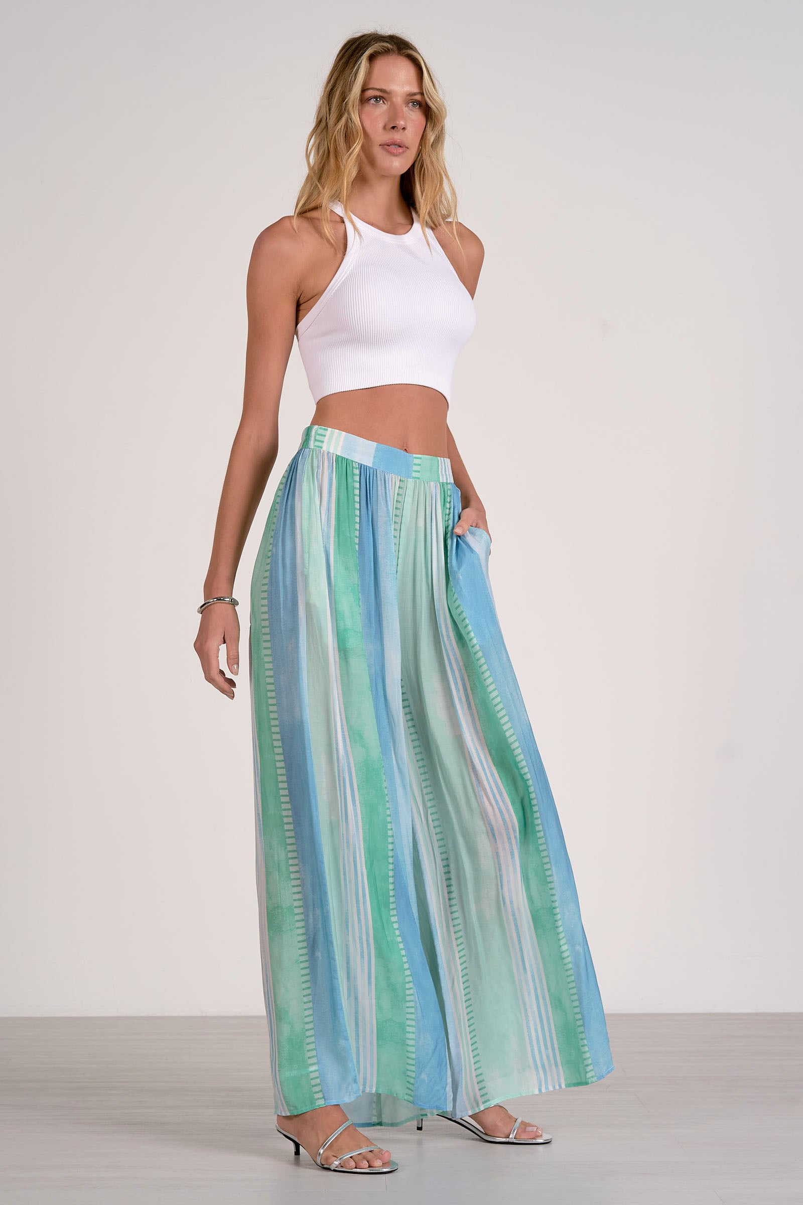 Sea Glass Elastic Waist Wide Leg Pants