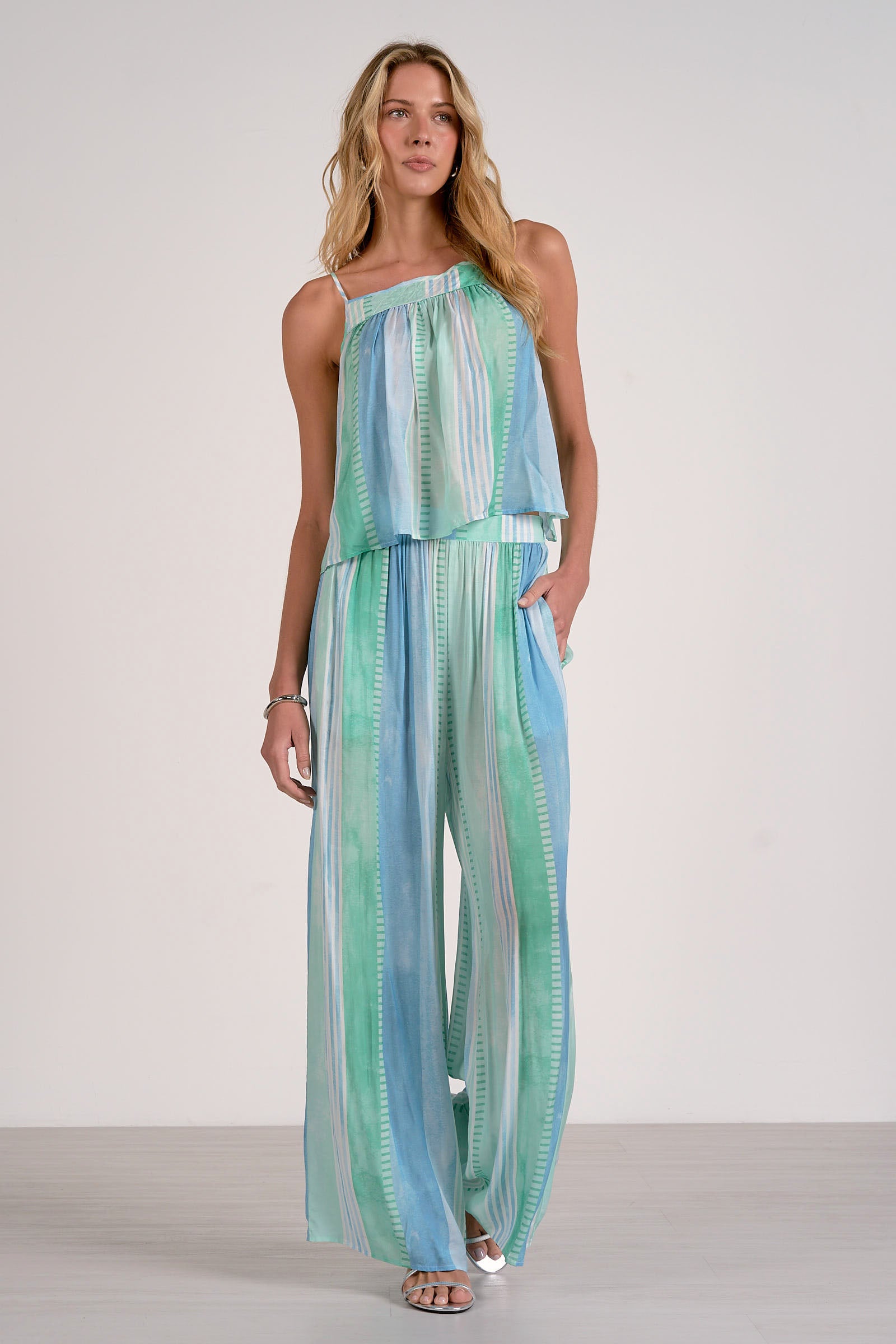 Sea Glass Elastic Waist Wide Leg Pants