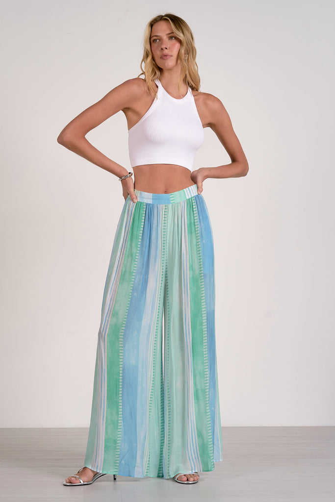 Sea Glass Elastic Waist Wide Leg Pants