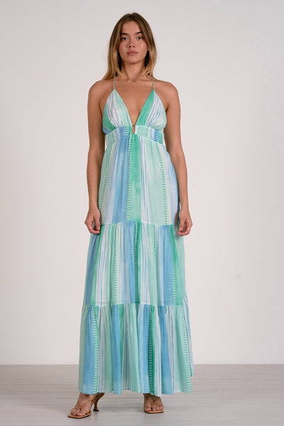 Sea Glass Tiered Halter Maxi Dress
