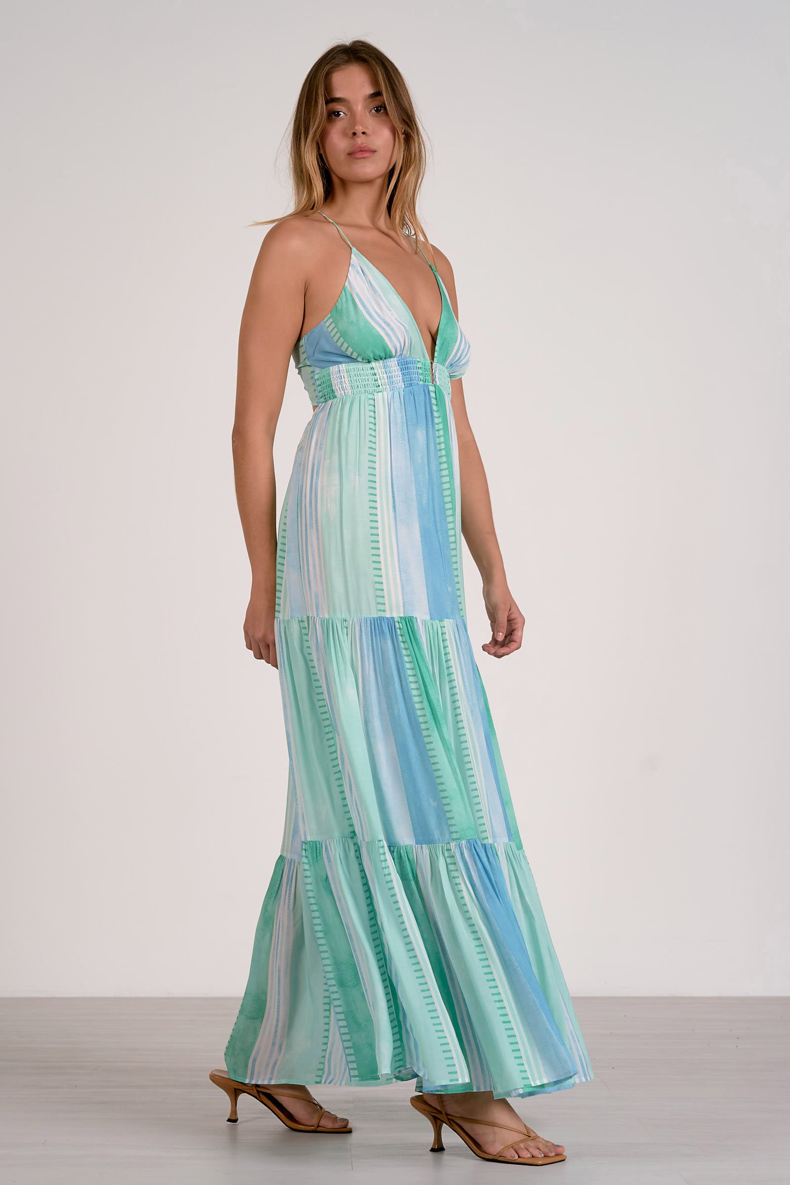 Sea Glass Tiered Halter Maxi Dress