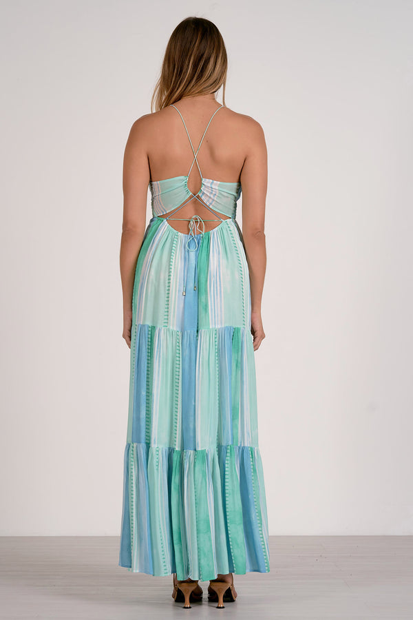 Sea Glass Tiered Halter Maxi Dress