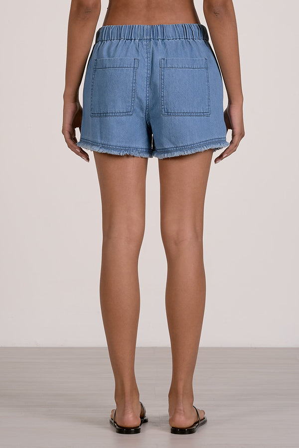 Elastic Waist Tie Fray Shorts