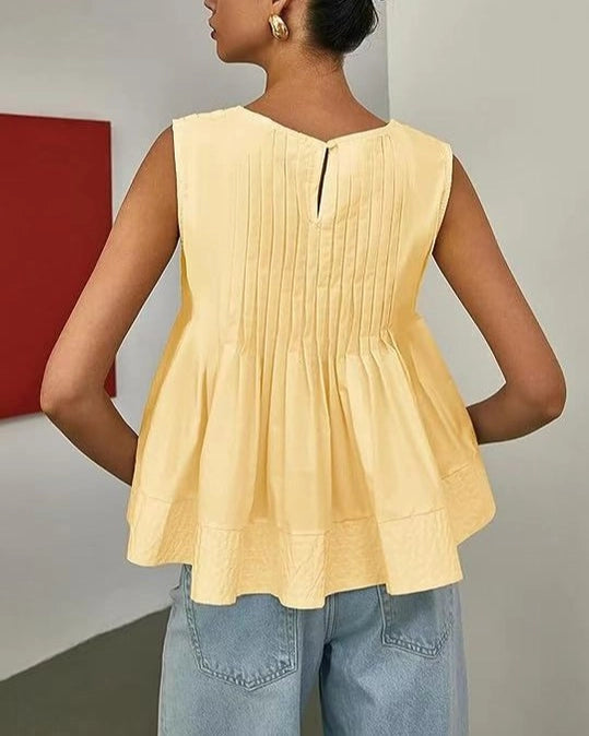 Pleated Peplum Sleeveless Top Pale Banana