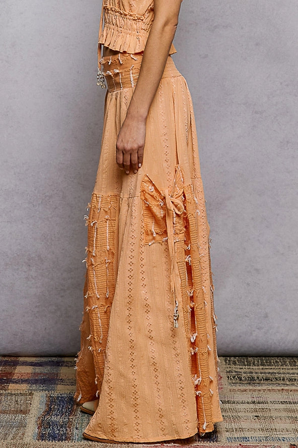 Apricot Smocked Waist Textured Palazzo Pants