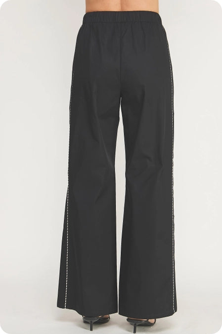 Black &Taupe Contrast Stripe Piping Detail Wide Leg Pants