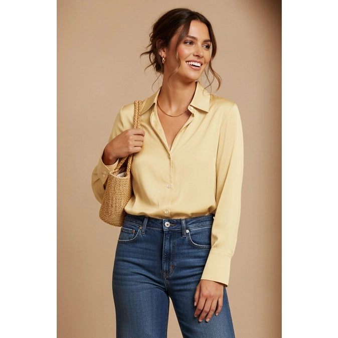 Wide Cuff Long Sleeve Button Up Blouse