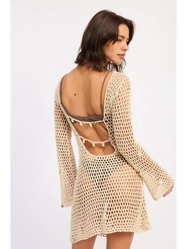 Diamond Shell Beach Cover Up Mini Dress