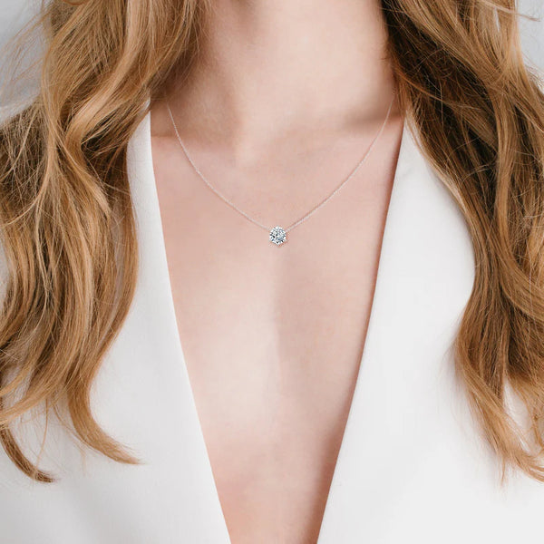 Solitaire Brilliant Necklace - 6 prong -Finished in Pure Platinum