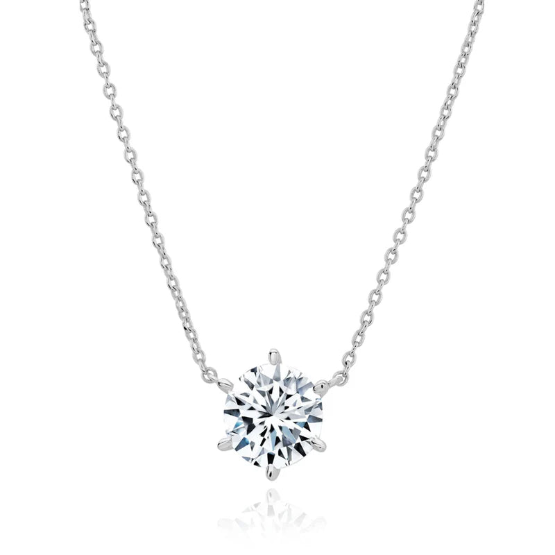 Solitaire Brilliant Necklace - 6 prong -Finished in Pure Platinum