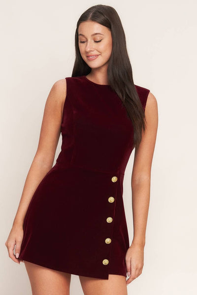 Burgundy Velvet Romper with Gold Buttons