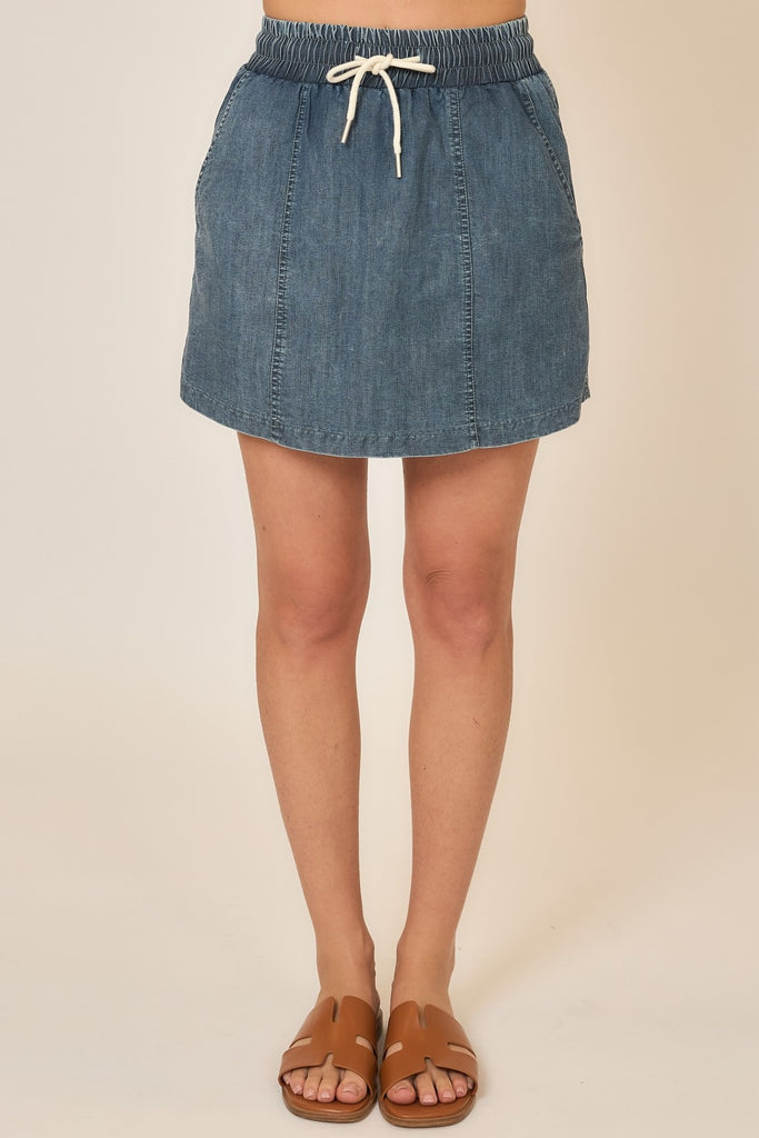 Denim Skort with Slip Pockets