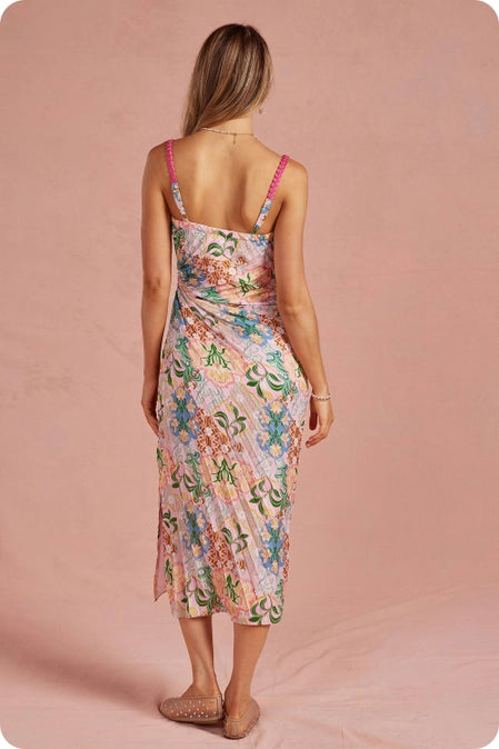 Garden Party Pleated Satin Midi Dress
