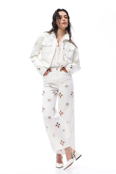 Pearl Petal Cutout Wide Leg Jeans