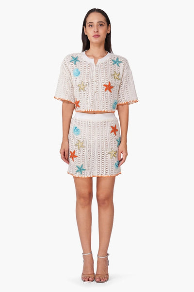 Coastal Patch Crochet Embellished Skirt