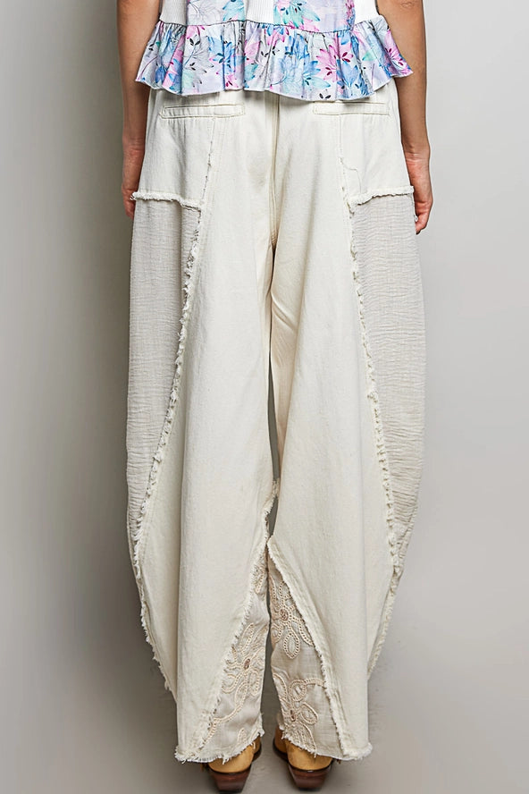 Ivory Floral Lace Barrel Leg Pants
