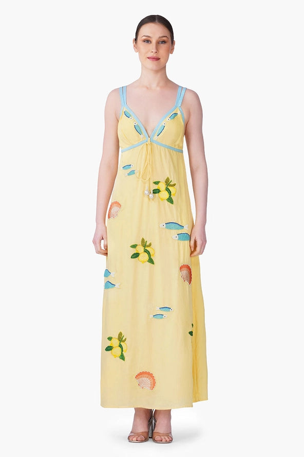 Sardines Citrus Embroidered Maxi Dress