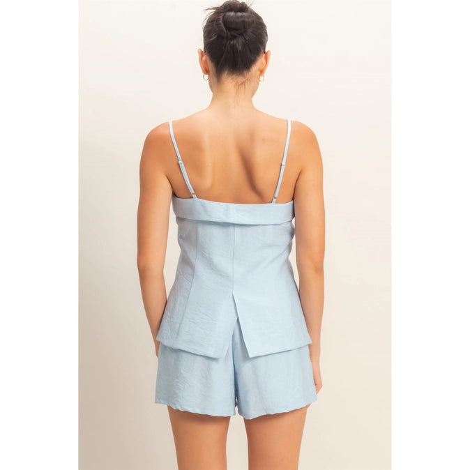 Strap Buttoned Top And Shorts Set