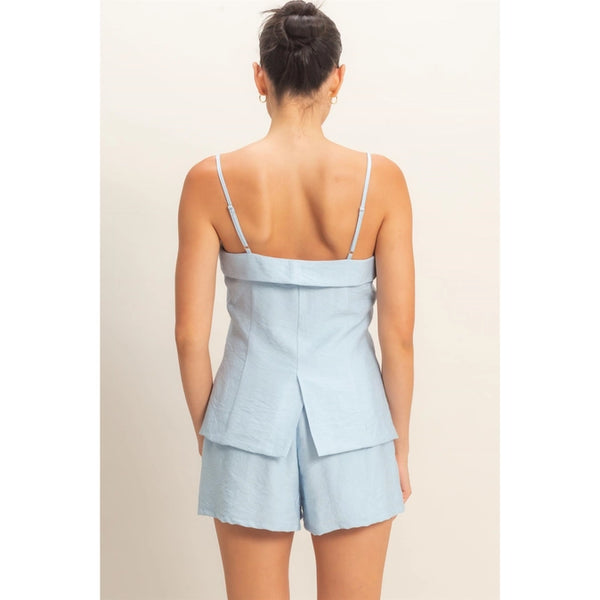 Strap Buttoned Top And Shorts Set