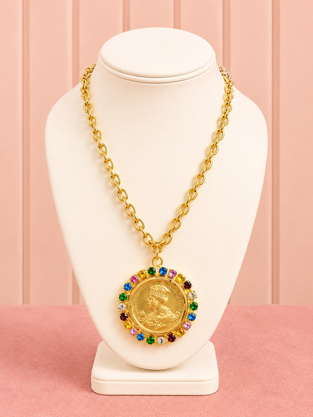 Gemstone Halo Coin Necklace