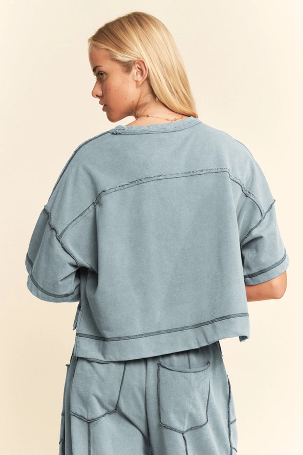 Mineral Wash Blue Short Sleeve Top & Barrel Set
