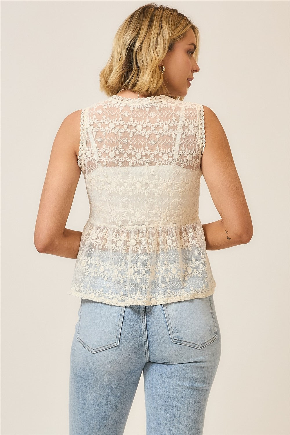 Ivory Whisper Sleeveless Lace Top