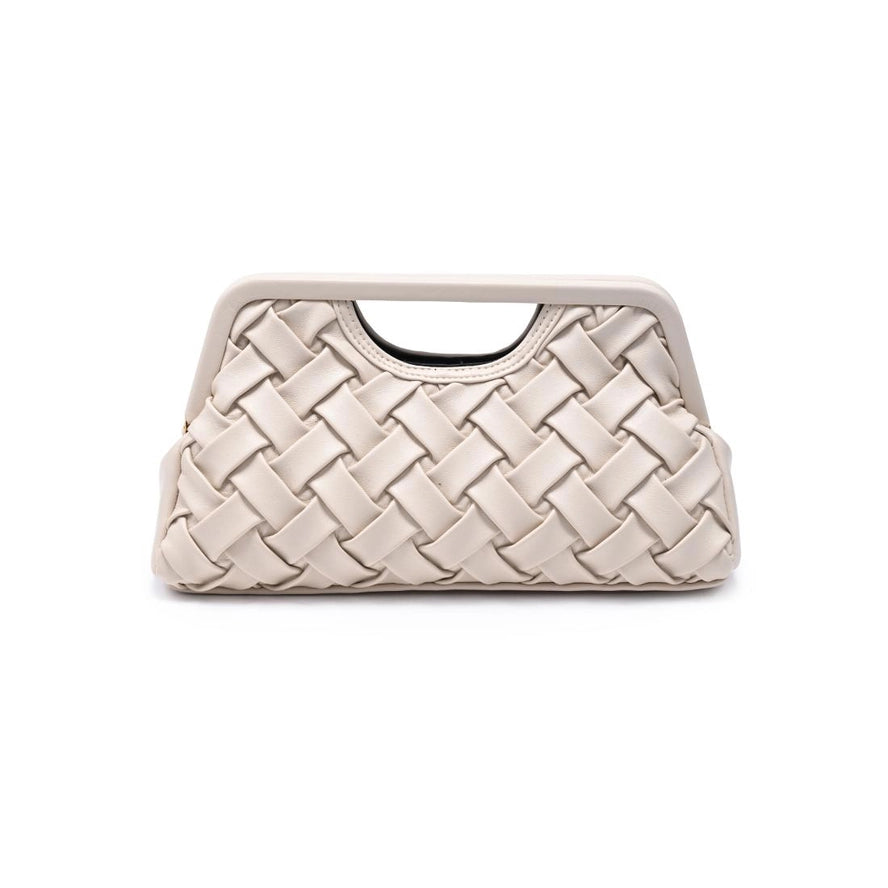 Alouette Clutch - sculpted woven silhouette with a modern cutout handle.