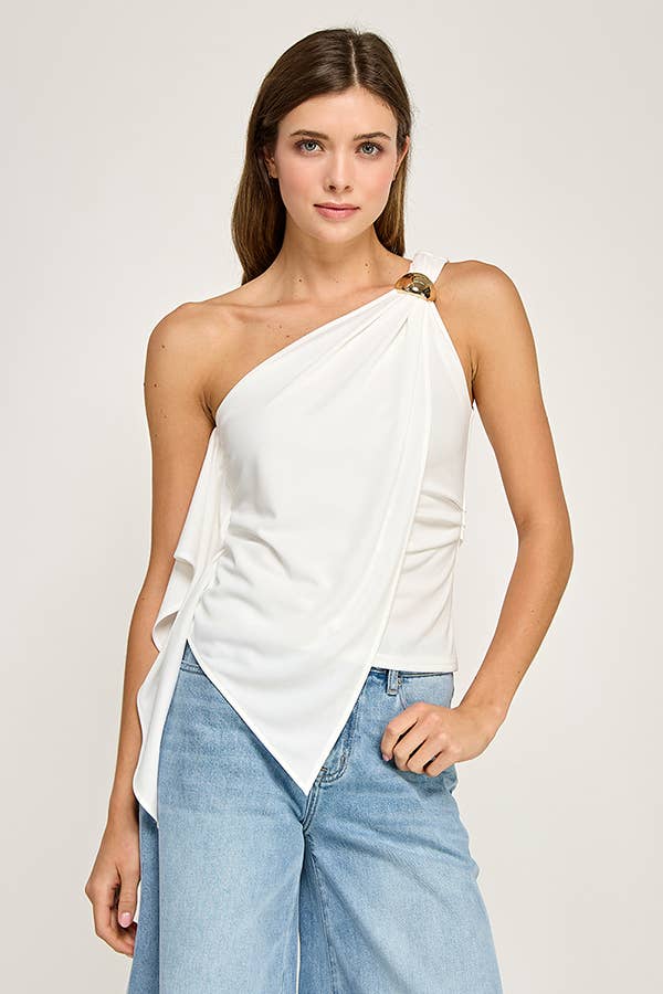 Asymmetric Metal Ring Top Off White