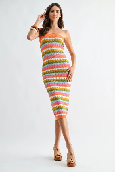 Miami Sunset Stripe Strapless Dress