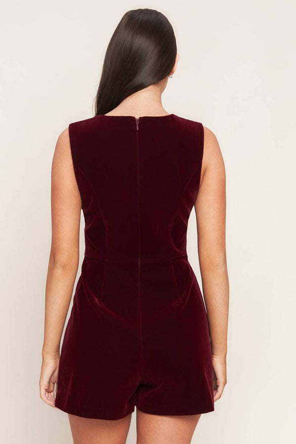 Burgundy Velvet Romper with Gold Buttons