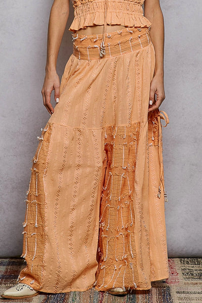 Apricot Smocked Waist Textured Palazzo Pants