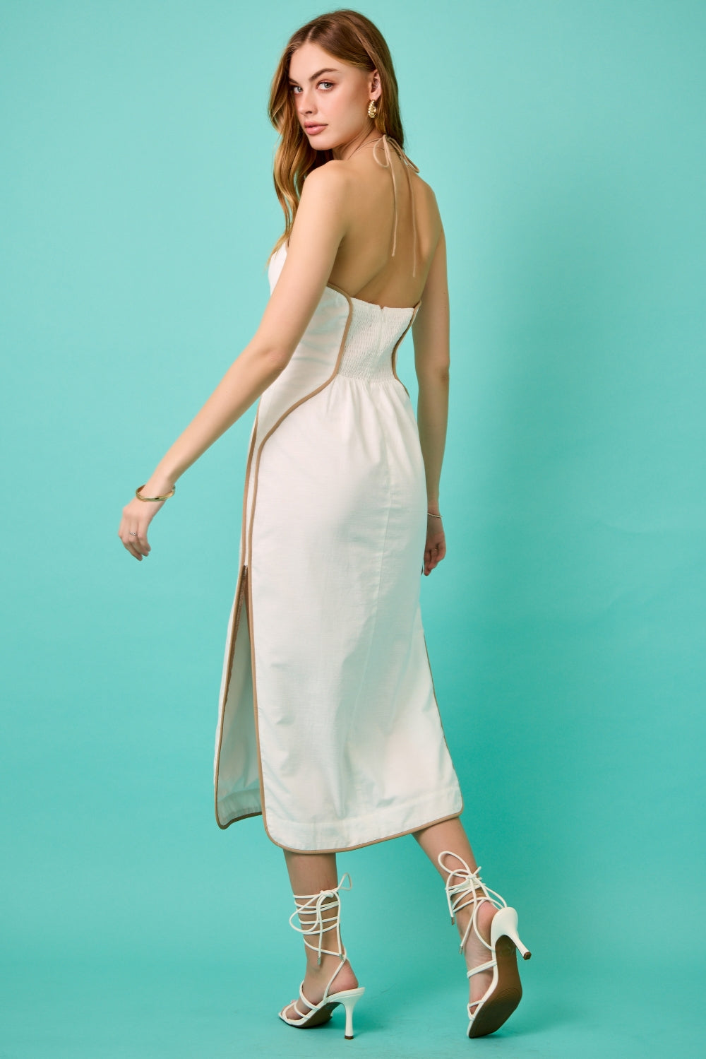 Sailor's Kiss Taupe Piping Ivory Midi Dress