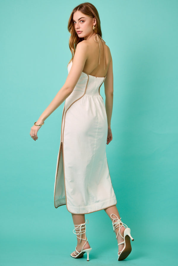 Sailor's Kiss Taupe Piping Ivory Midi Dress