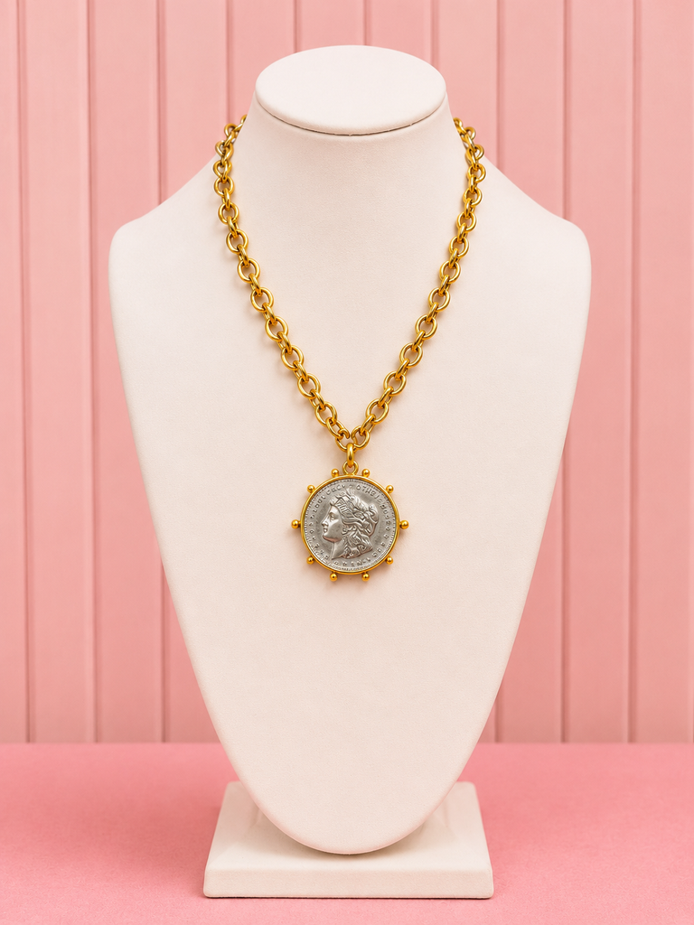 Two-Tone Heritage Coin Pendant Necklace