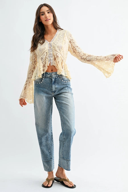 Ivory Romance Lace Bell Sleeve Top