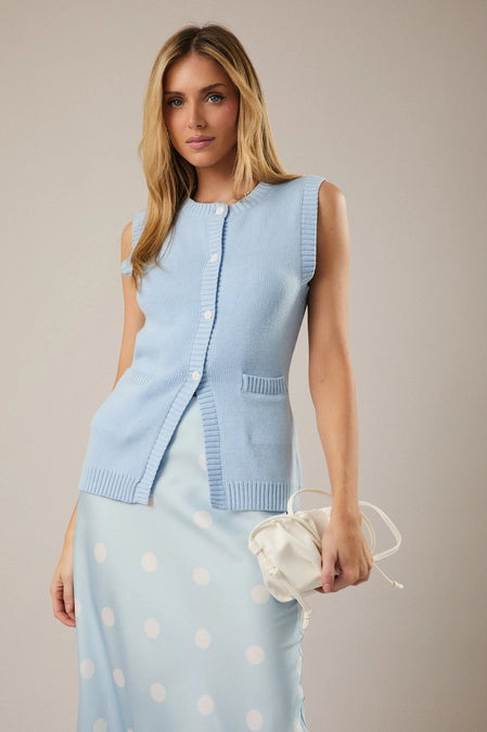 Sleeveless Button Down Knit Vest Sweater
