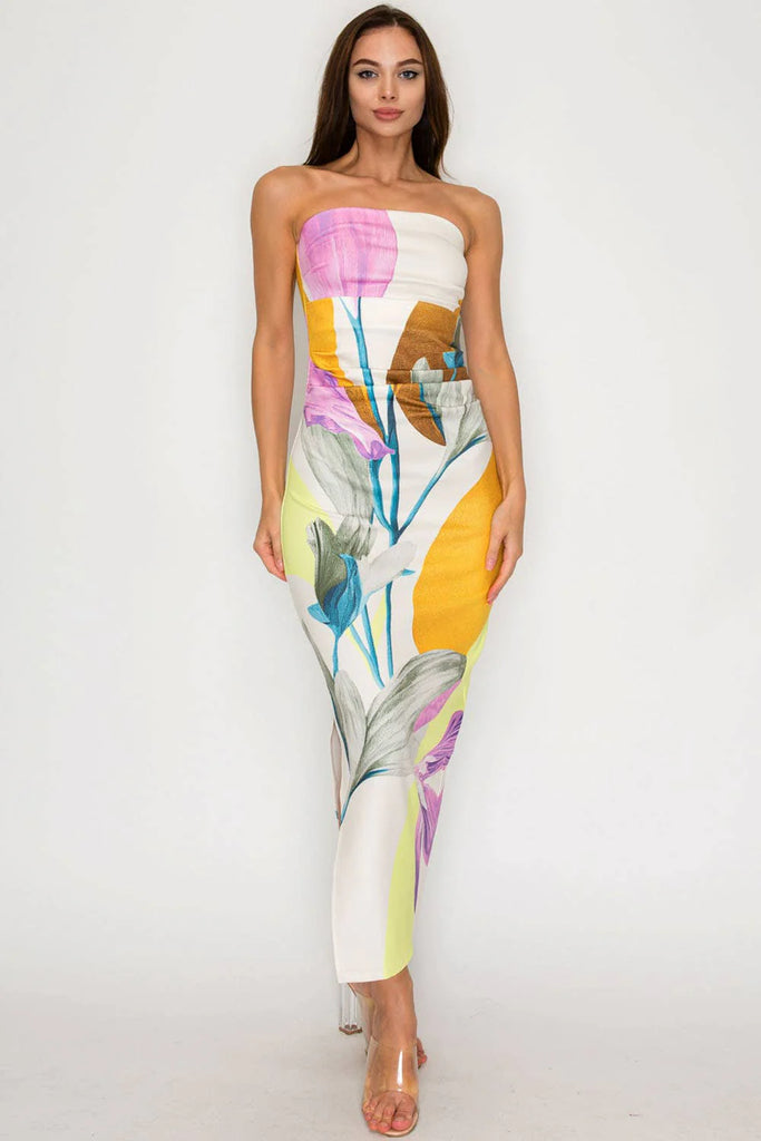 Tropical Orchid Glow Strapless Dress