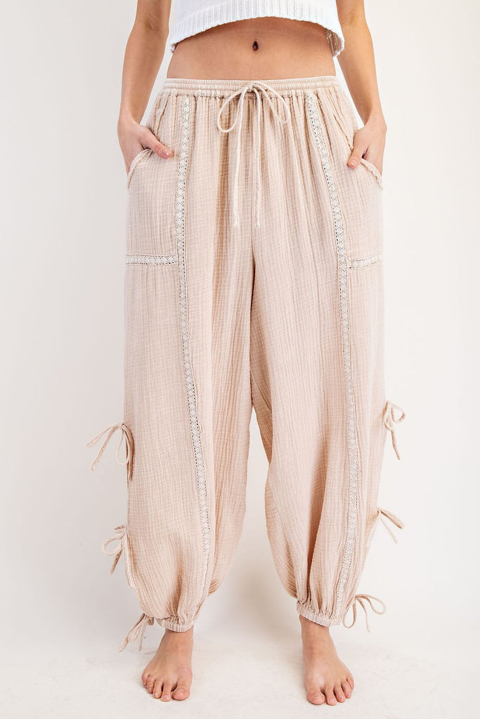 Mineral Wash Ribbon Side Tie Pants