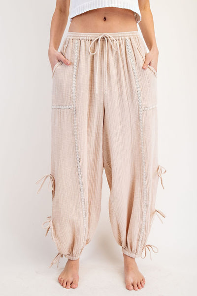 Mineral Wash Ribbon Side Tie Pants