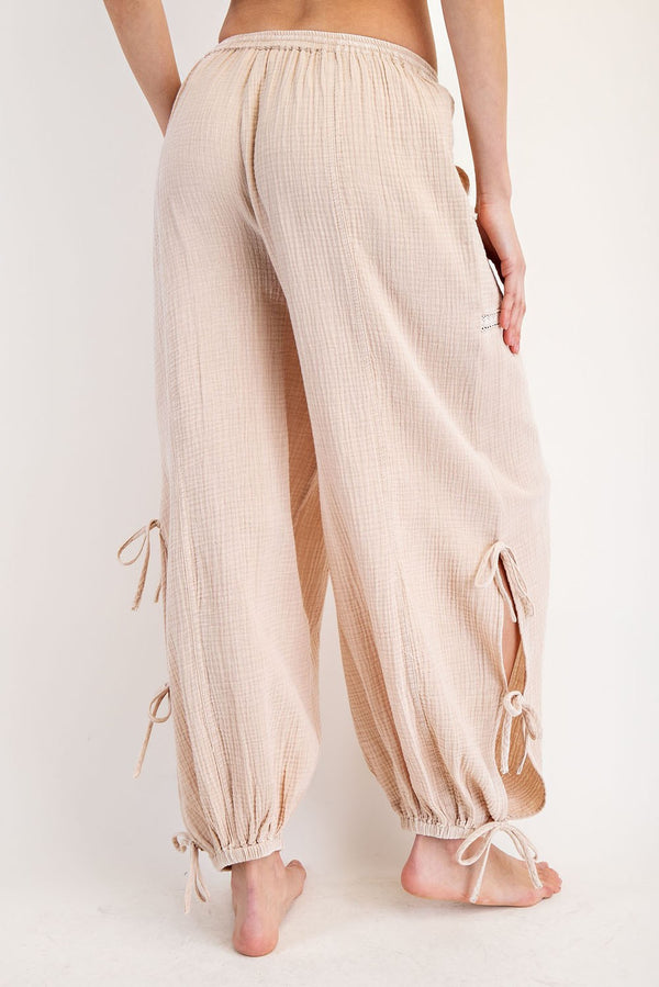 Mineral Wash Ribbon Side Tie Pants