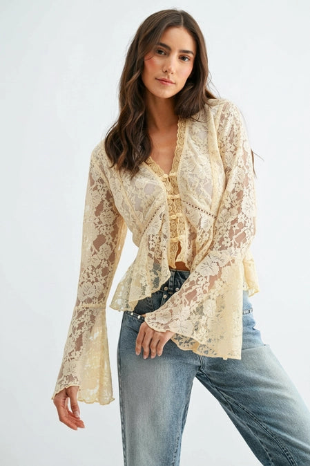 Ivory Romance Lace Bell Sleeve Top