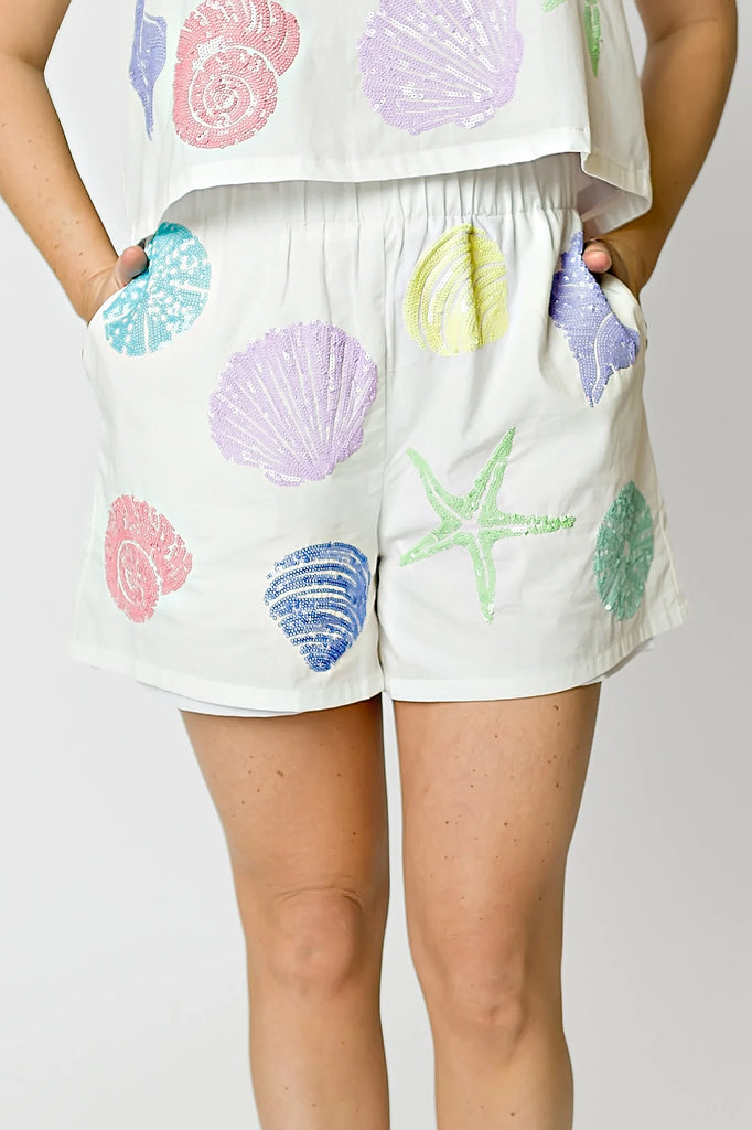 Seashell Sequin White Shorts
