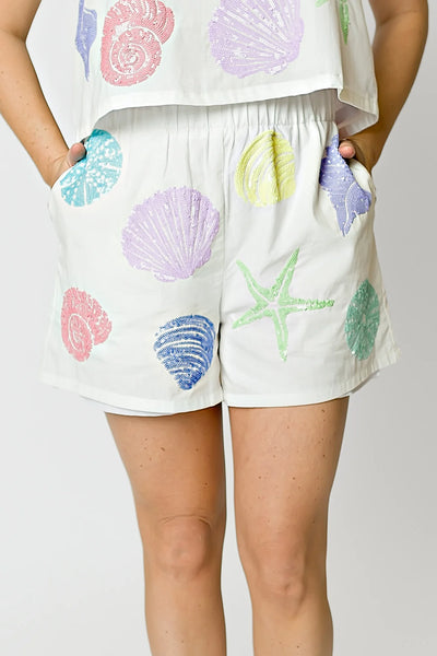 Seashell Sequin White Shorts