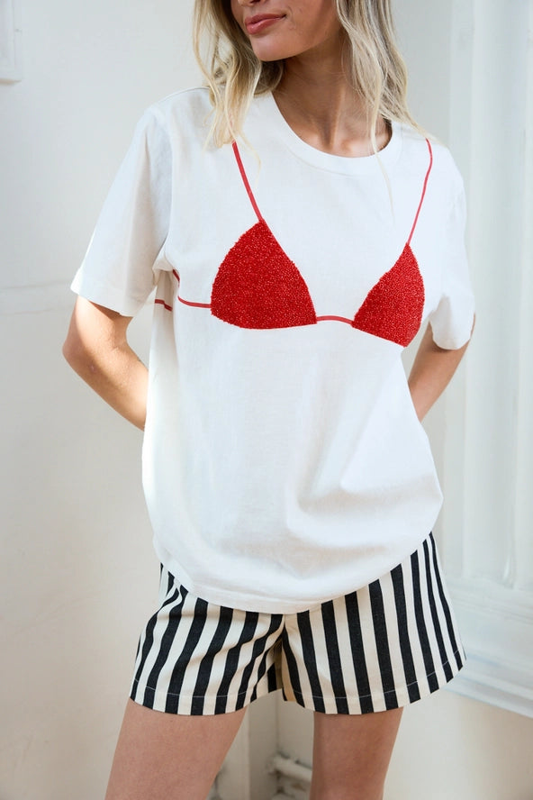 Cherry Beaded Bikini Tee