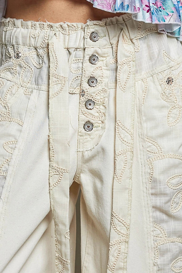 Ivory Floral Lace Barrel Leg Pants