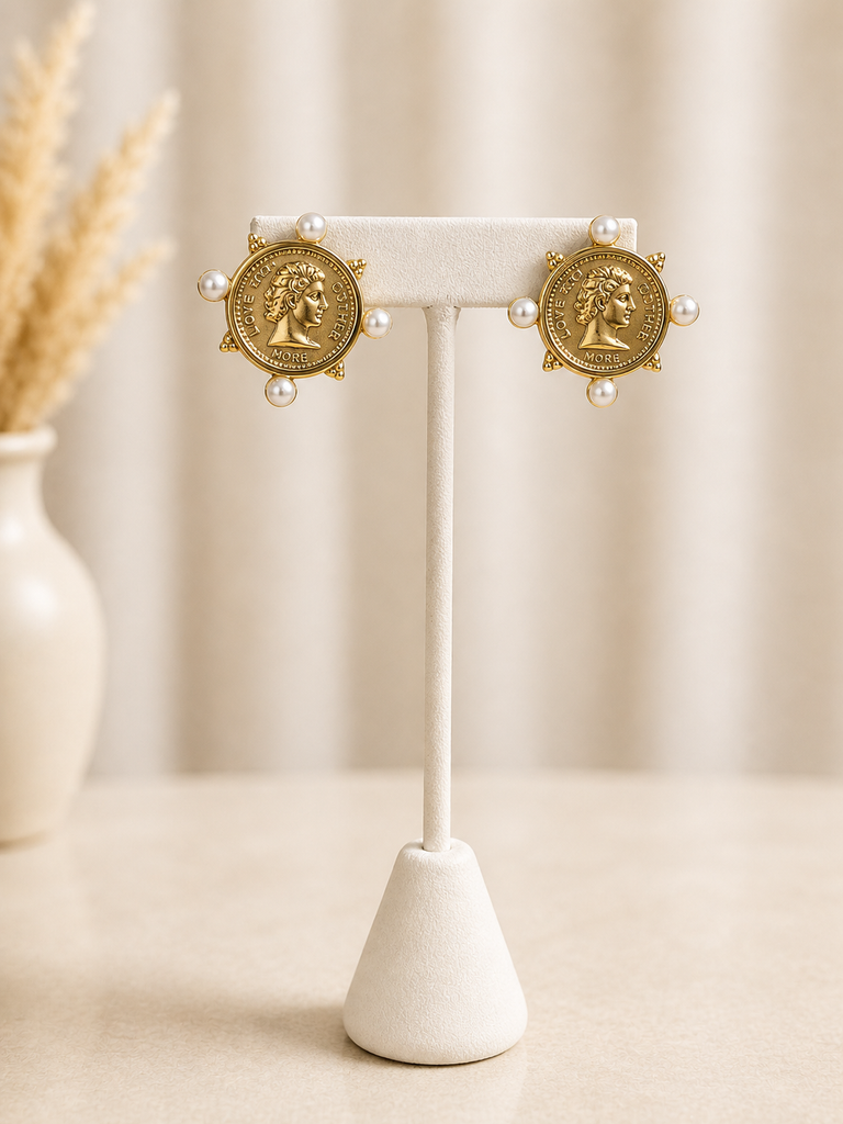 Vintage Pearl Aurelia Coin Earrings