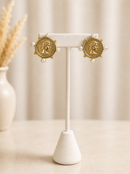 Vintage Pearl Aurelia Coin Earrings